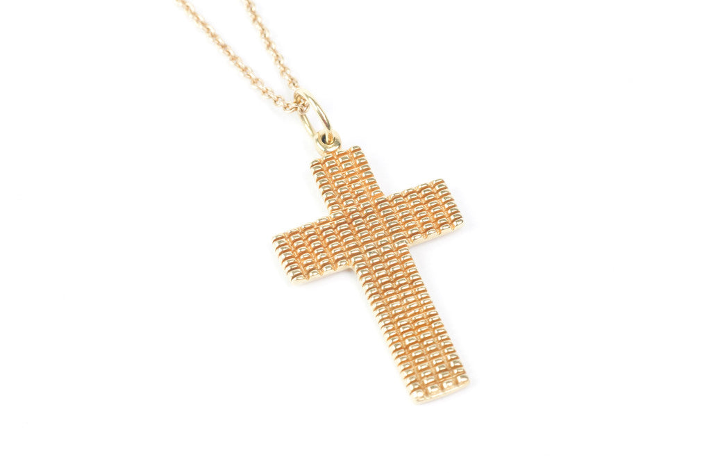 18k Yellow Gold Cross with Basket Weave 1.4