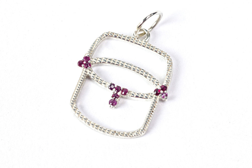Sterling Silver Open Basket Pendant with Rubies