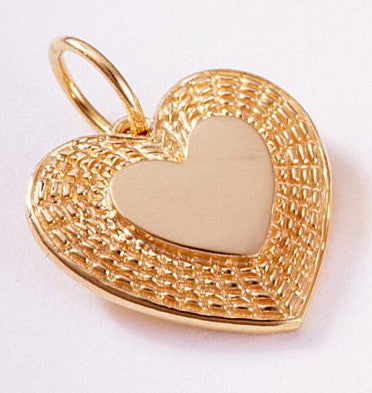 14k Heart Shaped Pendant with Basket Weave 3/4