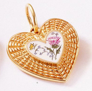 14k Heart Shape Pendant with Handcrafted Scrimshaw 3/4